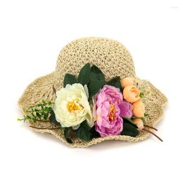 Wide Brim Hats Summer Women Sun Hat With Floral Ladies Foldable Outdoor Beach Female Seaside Tourism Visor Sunhat GH-682