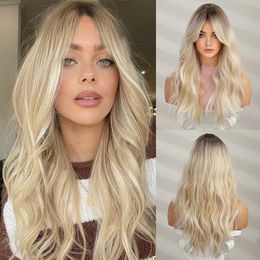 Hair Wigs Onenonly Blonde Wig with Bangs Long Wave Good Quality Synthetic for Women Halloween Party Natural Heat Resistant 231121