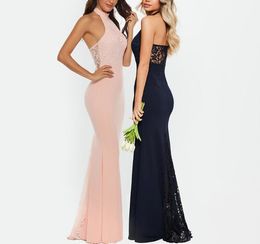 Halter Sleeveless Beach Mermaid Bridesmaid Dress Lace and Spandex Party Gowns Dresses