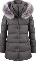 Winter Jacket Women's Down Coat Snow Solid Colour Warm Long Fur Scarf Coat Removable Faux Fur Trim 1YP4T