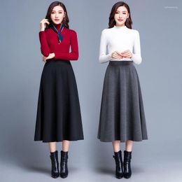 Skirts 2023 Vintage High Waist Woollen Womens Warm Thick Autumn Winter Long Skirt Female Elegant Solid A-Line K272
