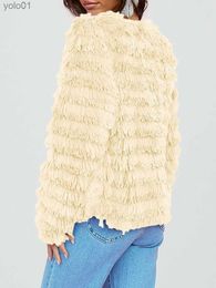 Women's Fur Faux Fur Womens Fuzzy Faux Fur Coat Winter Warm Long Sle Open Front Cropped Jacket OuterwearL231121