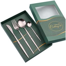 Flatware Sets Flatware Stainless Steel Cutlery Sets Green Gold Sliver Dinnerware Spoon And Fork Set Drop Delivery Home Garden Kitchen, Dhwyz