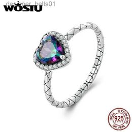 Band Rings WOSTU 925 Sterling Silver Rainbow Mystic Quartz Wedding Rings Women Vintage Heart Retro Snake Band Ring Girl Party Jewelry GiftL231121