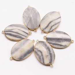 Pendant Necklaces Natural Stone Oval Connector Section Necklace Mineral Healing Gold Plated Edge Charms Fashion Jewellery Wholesale 4Pcs