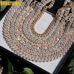 Pendant Necklaces Iced Out Bling 19mm Cuban Chain Necklace Two Tone Color Rectangle CZ Cubic Zirconia Miami Necklaces Men Hip Hop Jewelry 231121