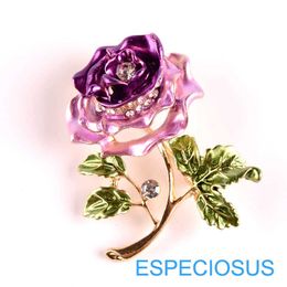 Pins Brooches Elegance Flower Pin Rhinestone Fashion Jewelry Purple Color Painted Rose Brooch Gold Color Giraffe Breast Metal Pin Lady Garment Z0421