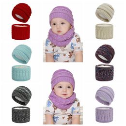 Baby Winter Hat Scarf Set Kids Knitted Hat and Collar Knitting Thickening Cap Scarf Children Accessories Party Hats Q761