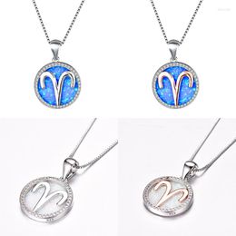 Pendant Necklaces Boho Female Aries Necklace Fashion Silver Color Choker Chain White Blue Fire Opal For Women