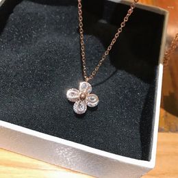 Pendant Necklaces YUN RUO Luxury Zircon Flower Necklace Woman Stainless Steel Jewellery Gift Rose Gold Silver Colour Never Fade Dropship 2023