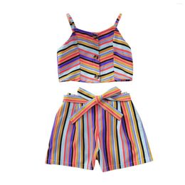 Clothing Sets Toddler Kids Baby Girl Sleeveles Casual Stripe Prints Beach Tops Shorts Belt Set Big Blankets For Bundle