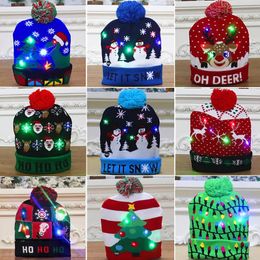 Caps Hats Christmas Hat with LED Light Adult Kids Knitted Soft Beanie Santa Hat Year Party Kids Gift Navidad Noel Xmas Decoration 231121