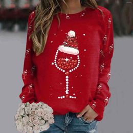 Women's Hoodies Suitable Christmas Hoodie Wine Cup For Women Teen Girls Long Sleeve Crewneck Sweatshirt Cute Reindeer Graphic Xmas