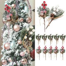 Christmas Decorations 5Pcs Red Berry Articifial Flower Pine Cone Branch Tree Ornament Gift Packaging Home DIY Wreath 231120