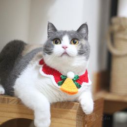 Colares de gato lidera o colar de chritmas de lã para gatos colar de cachorro verde sino knited badana gatinho de gatinho de decoração de acessórios de decoração
