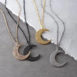 Pendant Necklaces Fashion Islamic Muslim Moon Rune Stainless Steel Necklace For Men And Women Simple Religious Jewellery Gift