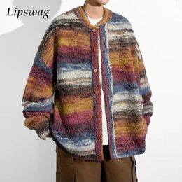 Men's Sweaters Sweater Men Y2K Jackets Fall Winter Fashion Contrast Color Jacquard Knitted Cardigan Mens Long Sleeve Coat Knitwear 231120