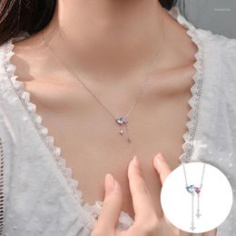 Chains 925 Sterling Silver Zircon Love Heart Necklace For Women Girl Geometric Tassel Design Jewellery Party Gift Drop