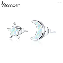 Stud Earrings Bamoer Open Moon And Star For Women Real 925 Sterling Silver Wedding Engagement Statement Jewelry SCE875