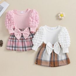 Clothing Sets Girls Clothes Set 0-4Y Spring Autumn Toddler Long Puff Sleeve Tops Plaid Skirt Fashion Baby Children Outfits