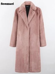 Women's Fur Faux Fur Nerazzurri Winter Clothes Women Long Thick Warm Soft Colored Fluffy Big Size Faux Rex Rabbit Fur Coat Women Lapel 4xl 5xl 231121