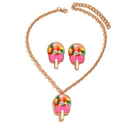 Earrings Necklace Earring European And American Selling Candycolored Lollipop Jewellery Set Sweet Cute Girly Style Collarbon Dhgarden Dhma4