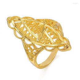 Cluster Rings Dubai Jewelry Gold Color Ring For Women Girl Arab Africa India/Ethiopian/Nigerian Mama Wife Gifts