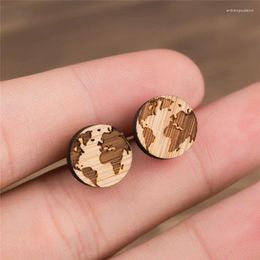 Stud Earrings European Fashion Vintage Wooden For Women Men Geometric Round Wood Jewelry W495