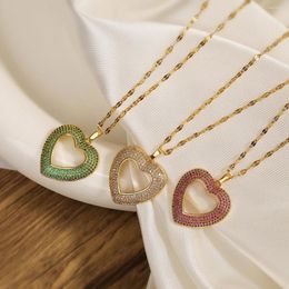 Pendant Necklaces Mafisar Trendy Luxury Gold Plated White/Green/Red Zircon Heart High Quality Women Wedding Party Jewelry Gifts