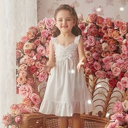 Pajamas Summer Children Girl's Lolita Dress Princess Sleepshirts Vintage Kid's Ruffle Sleeveless Nightgowns.Toddler Nightdress Sleepwear 231120