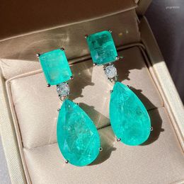 Brincos dangles luxuosos 925 prata esterlina de alta qualidade gotículas de água Emerald Gemtone gota grot women coquetty fester jóias