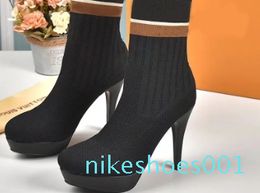 Damen Designer Silhouette Ankle Boot Schwarz Stretch High Heel Socke und flache Socken Sneaker Winter Damenschuhe Größe 35-42 111