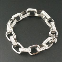 Simple square three-dimensional box chain full of rhinestones hiphop trendy Cuban chain bracelet thick bracelet