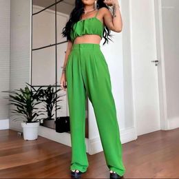 Women's Two Piece Pants Women Fashion Party Club Suits Solid Color Camisole Top Elastic Waist Suit Sexy Summer Ladies Outfits Casual