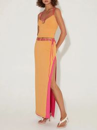 Two Piece Dress Fashion Womens Summer Outfits Sleeveless Spaghetti Strap Halter Tops And Long Skirt Set Beachwear S M L 231120