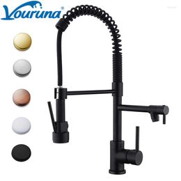 Kitchen Faucets VOURUNA Red Copper Pull Down Spring Faucet White Single Handle High Arc Antique Brass Black Sink Mixer Tap