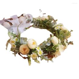 Decorative Flowers Forest Style Flower Bride Wreath Headwear Wedding Dress Pography Po Shoot Green Plant Hair Accessories