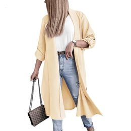 Women's Trench Coats 2023 Winter Women Cardigan Jacket Three Quarter Sleeve Lapel Front Slit Long Coat Fashion Office Lady Loose Windbreak 230421