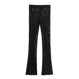 Women's Pants Women 2023 Fashion Split Design Lace Leggings Vintage Mid-high Waist All-match Casual Chic Female Trousers Pantalones Mujer