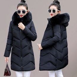 Women's Down Parkas 2023 Women Winter Jackets Black Coat cotton Hooded Feminina Warm Outwear Faux Fur Collar Plus Size 7XL Long 231121