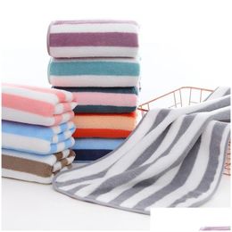 Towel Striped Coral Fleece Towel For Adts Household Bathroom Towels Men Women Wash Face Quick-Drying Soft High Absorption 35X75Cm Drop Dh9Jy