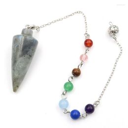 Pendant Necklaces Silver Plated Hexagon Pyramid Labradorite Stone With Small Round Beads Chain Healing Chakra Jewellery