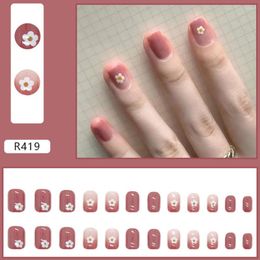 False Nails High Quality 24PCS Small Floral Nail Girls Sweet Style Save Time Short Press On Removable With Jelly Gel/Glue