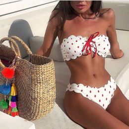 Women's Swimwear Dots Printed Bikinis Women 2023 Sexy Bandeau Swimsuit Push Up Bikini Set Brazilian Monokini Summer Mayo Trajes De Bano