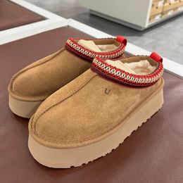 Tasman Slippers Tazz mustard seed chestnut fur slippers sheepskin classic super mini platform boots winter women's slip-on shoes suede upper wool With box