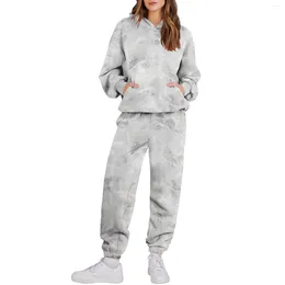 Women's Two Piece Pants Women Hooded Sweatshirt Set Sports 2-Piece 2023 Autumn Winter Warm Casual Tracksuit Outfit All Over Print