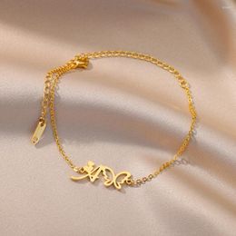 Link Bracelets Butterfly Initial Letter Anklets For Women Stainless Steel Gold Plated Alphabet Anklet 2023 Trend Couple Jewelry Gift