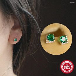 Stud Earrings CANNER Fashion Green Square Zircon Earring For Women S925 Sterling Silver Piercing Teens