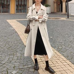 Women's Trench Coats S3XL Womens Coat Spring Female Jacket Long Button Turndown Collar Loose Simplicity Ladies Windbreaker Clothes Hw116 230421