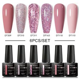 Nail Art Kits 6Pcs/Set Gel Polish Set Nude Pink Glitter Semi Permanent Soak Off UV LED Base Top Coat For Manicure